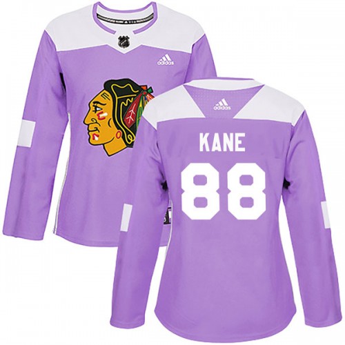 Adidas Chicago Blackhawks 88 Patrick Kane Authentic Purple Fights Cancer Practice Women's NHL Jersey