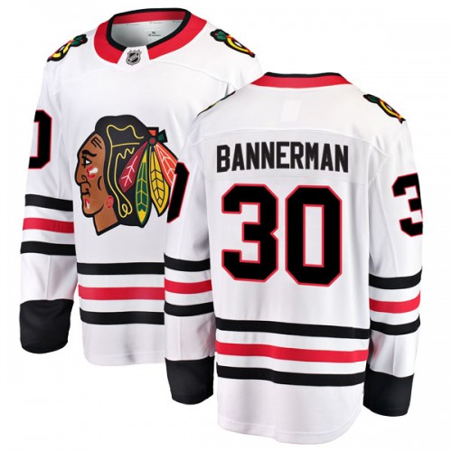 Fanatics Branded Chicago Blackhawks 30 Murray Bannerman White Breakaway Away Youth NHL Jersey